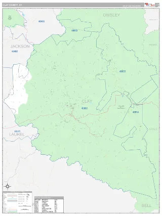 Clay County, KY Classic style ZIP Code wall map