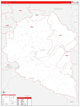 Clay County, KY RedLine style ZIP Code wall map
