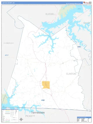 Clinton County, KY Business Reference style ZIP Code wall map