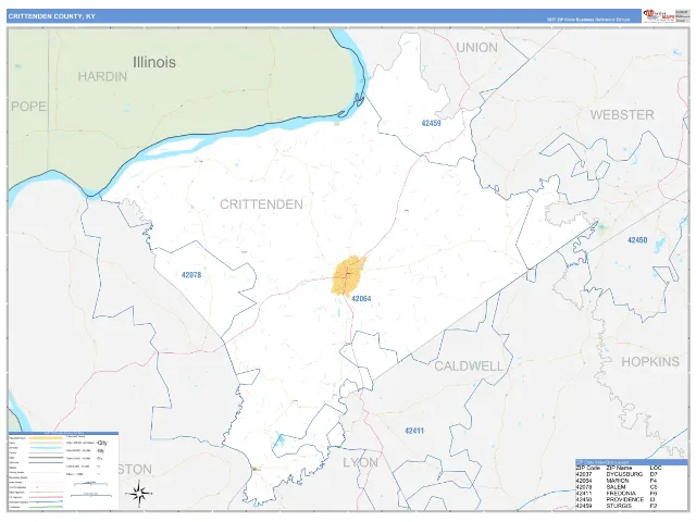 Crittenden County, KY ZIP Code Wall Map, Business Reference style