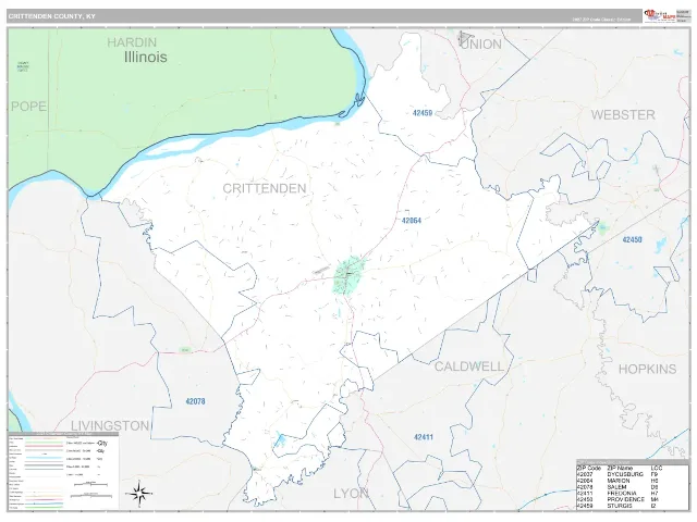 Crittenden County, KY ZIP Code Wall Map, Classic style