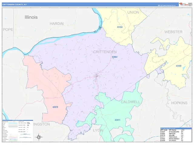 Crittenden County, KY ZIP Code Wall Map, ColorCast style