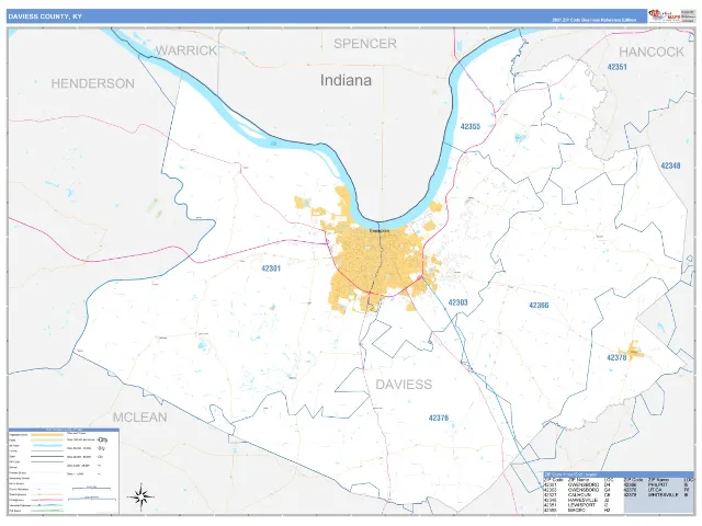 Daviess County, KY ZIP Code Wall Map, Business Reference style