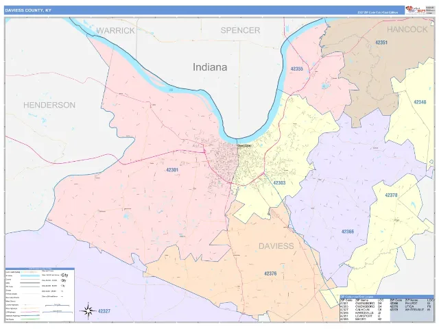 Daviess County, KY ZIP Code Wall Map, ColorCast style