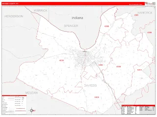 Daviess County, KY RedLine style ZIP Code wall map