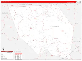 Edmonson County, KY RedLine style ZIP Code wall map