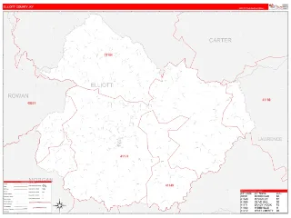 Elliott County, KY RedLine style ZIP Code wall map