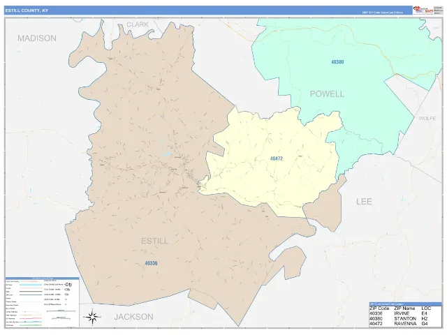 Estill County, KY ZIP Code Wall Map, ColorCast style