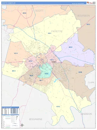 Fayette County, KY ColorCast style ZIP Code wall map