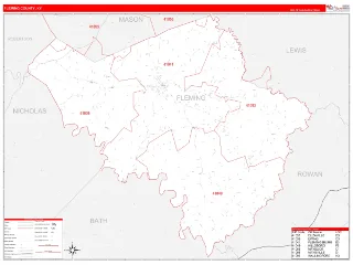 Fleming County, KY RedLine style ZIP Code wall map