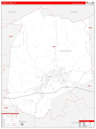 Franklin County, KY RedLine style ZIP Code wall map