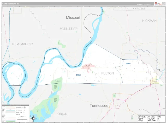 Fulton County, KY ZIP Code Wall Map, Classic style