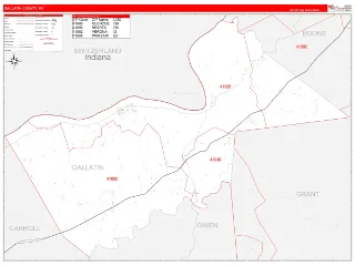 Gallatin County, KY RedLine style ZIP Code wall map