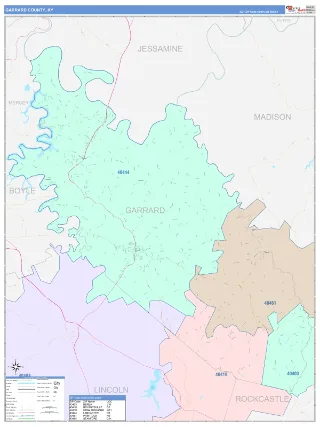 Garrard County, KY ColorCast style ZIP Code wall map