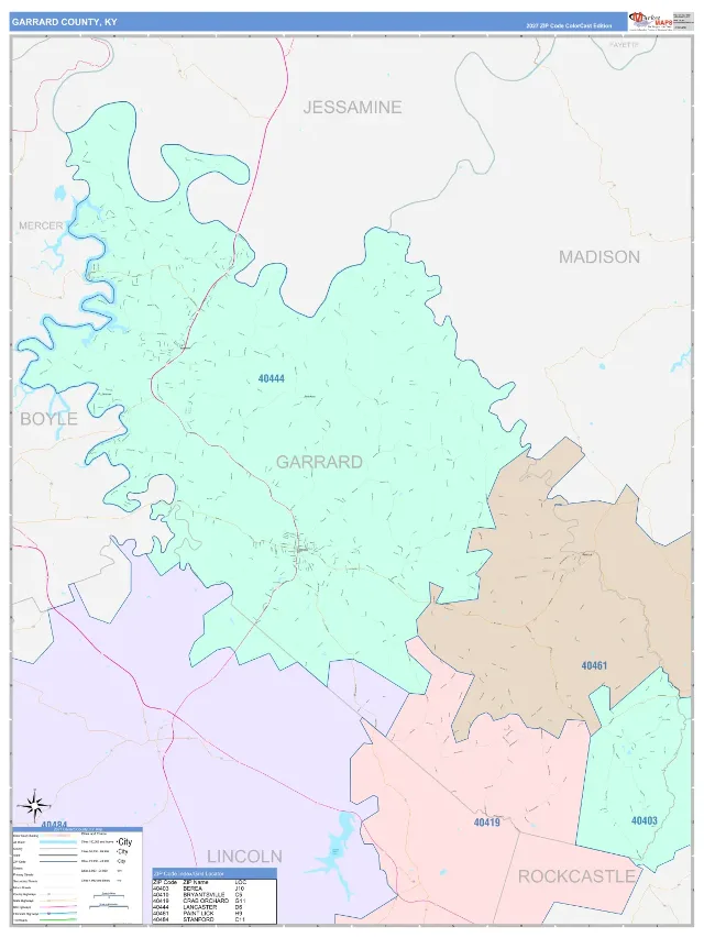 Garrard County, KY ZIP Code Wall Map, ColorCast style