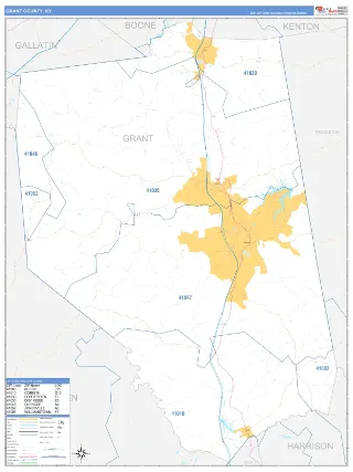 Grant County, KY Business Reference style ZIP Code wall map