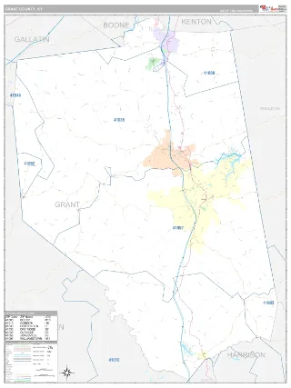 Grant County, KY Classic style ZIP Code wall map