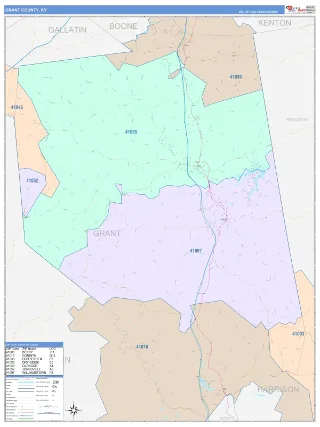 Grant County, KY ColorCast style ZIP Code wall map