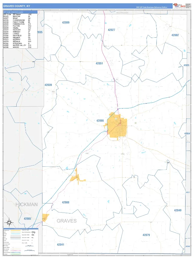 Graves County, KY ZIP Code Wall Map, Business Reference style
