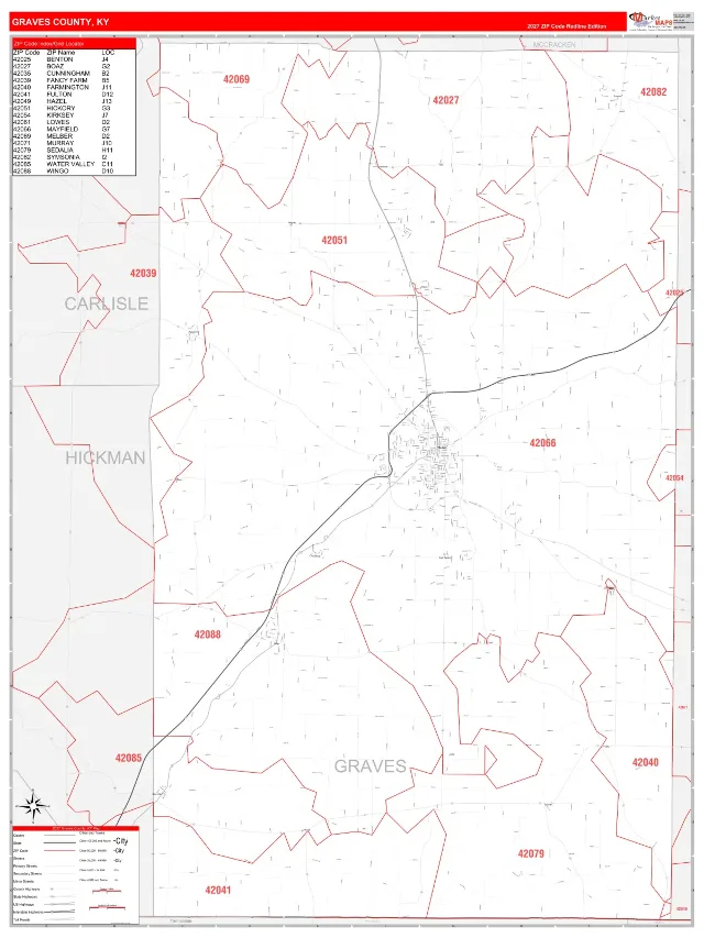 Graves County, KY ZIP Code Wall Map, RedLine style