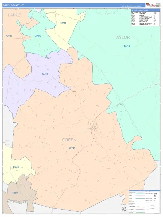 Green County, KY ColorCast style ZIP Code wall map