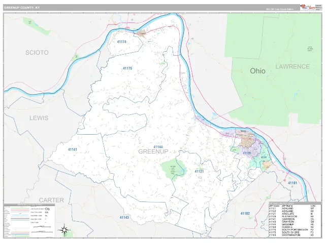 Greenup County, KY ZIP Code Wall Map, Classic style