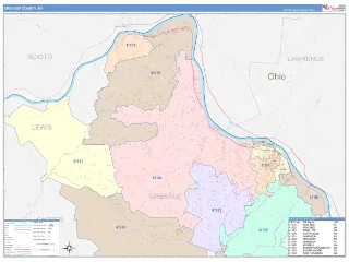 Greenup County, KY ColorCast style ZIP Code wall map