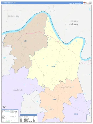 Hancock County, KY ColorCast style ZIP Code wall map