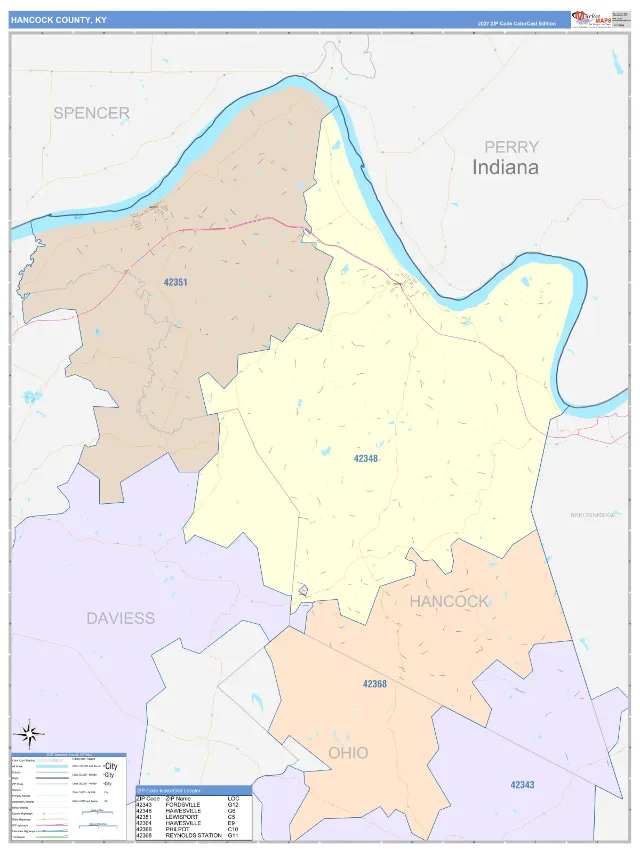 Hancock County, KY ZIP Code Wall Map, ColorCast style