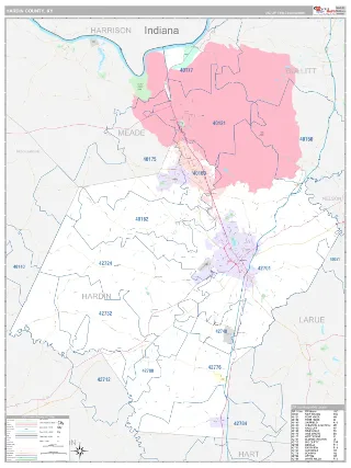 Hardin County, KY Classic style ZIP Code wall map