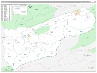 Harlan County, KY Classic style ZIP Code wall map