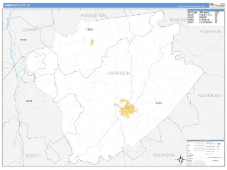Harrison County, KY Business Reference style ZIP Code wall map