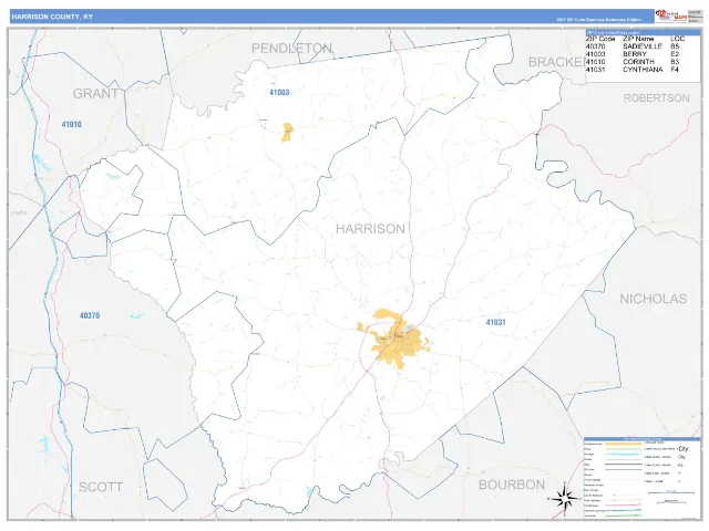 Harrison County, KY ZIP Code Wall Map, Business Reference style
