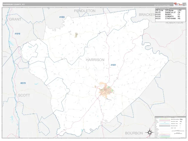 Harrison County, KY ZIP Code Wall Map, Classic style