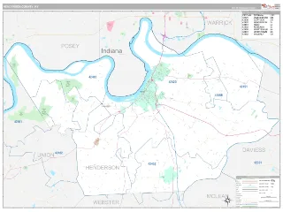 Henderson County, KY Classic style ZIP Code wall map