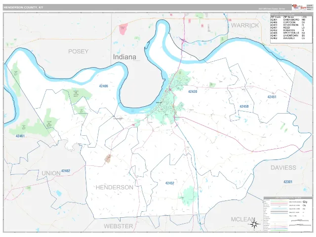 Henderson County, KY ZIP Code Wall Map, Classic style