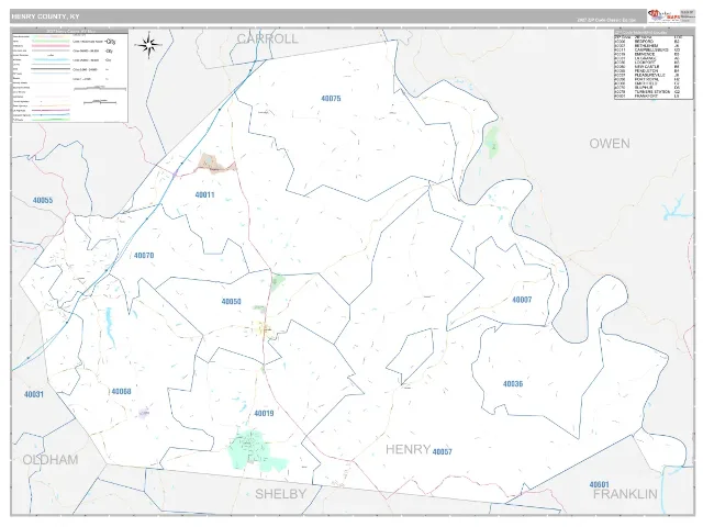 Henry County, KY ZIP Code Wall Map, Classic style