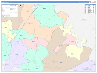 Henry County, KY ColorCast style ZIP Code wall map