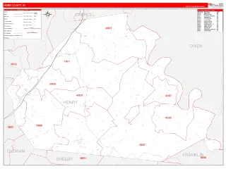 Henry County, KY RedLine style ZIP Code wall map