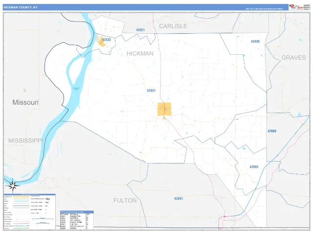 Hickman County, KY ZIP Code Wall Map, Business Reference style
