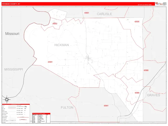 Hickman County, KY ZIP Code Wall Map, RedLine style