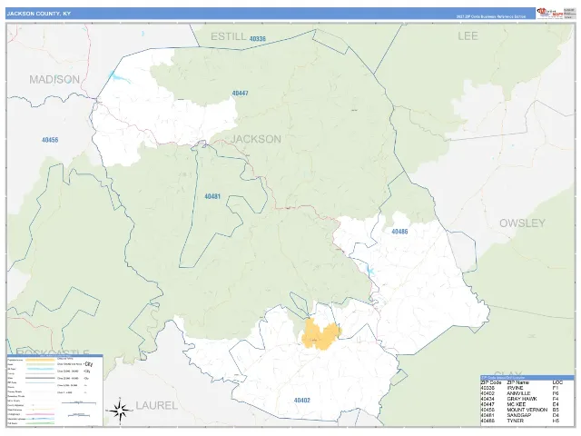 Jackson County, KY ZIP Code Wall Map, Business Reference style