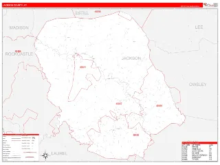 Jackson County, KY RedLine style ZIP Code wall map
