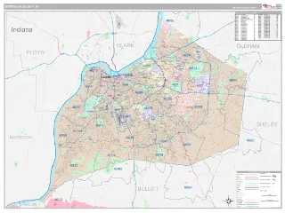 Jefferson County, KY Classic style ZIP Code wall map