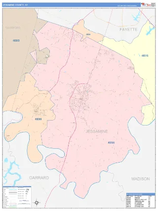 Jessamine County, KY ColorCast style ZIP Code wall map