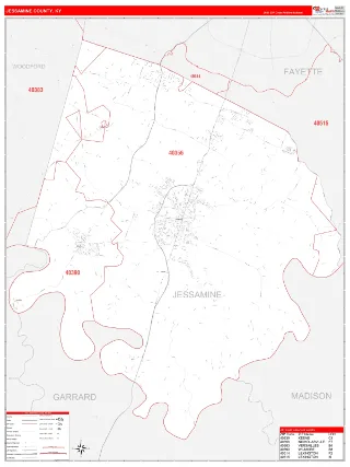 Jessamine County, KY RedLine style ZIP Code wall map