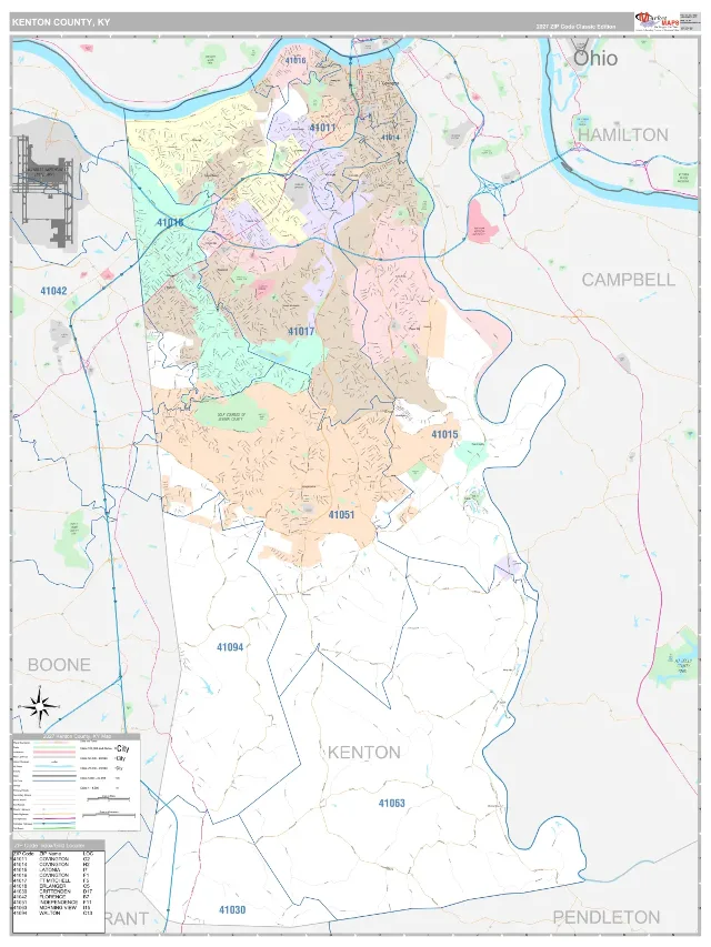 Kenton County, KY ZIP Code Wall Map, Classic style