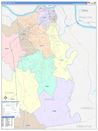 Kenton County, KY ColorCast style ZIP Code wall map
