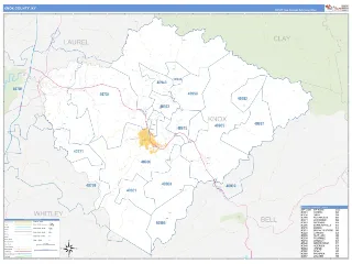Knox County, KY Business Reference style ZIP Code wall map