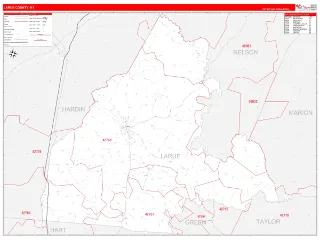 Larue County, KY RedLine style ZIP Code wall map